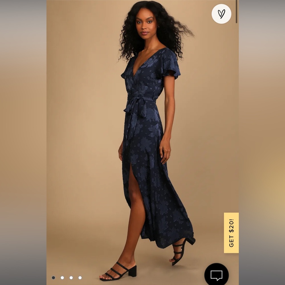 Lulu’s Compelling Love Navy Blue Jacquard Short Sleeve Maxi Dress - NWT